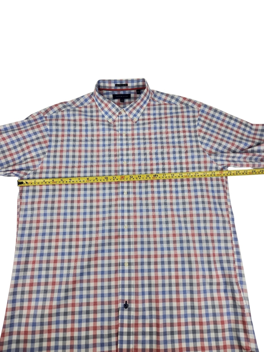 Tommy Hilfiger Mens 17 34/35 Plaid Button Down Shirt Regular Fit Red White Blue - Picture 14 of 16